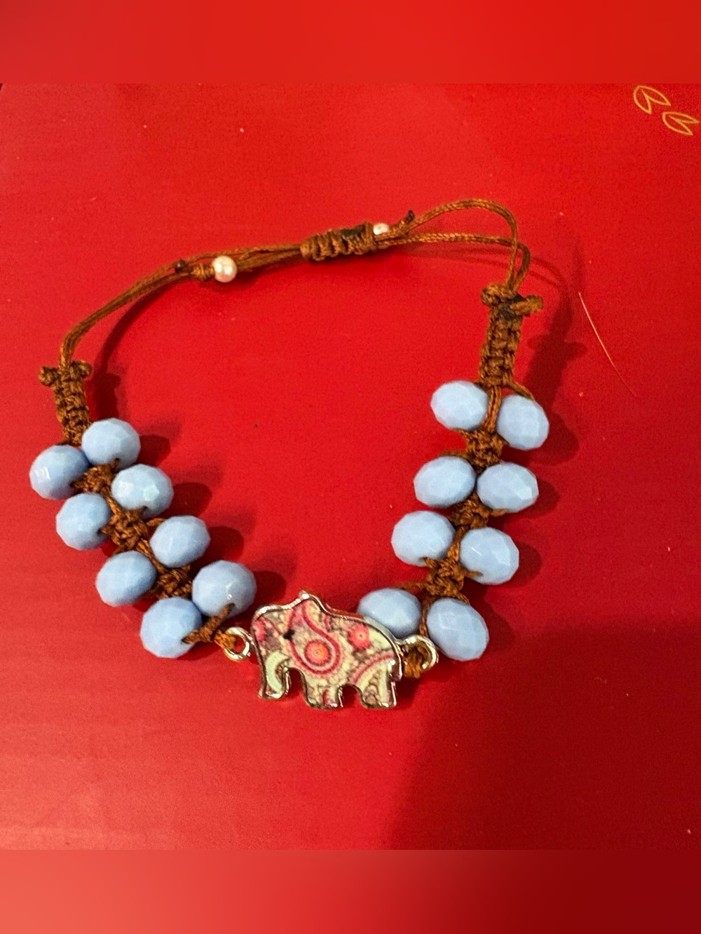 Handmade Light Blue Beaded Elephant Bracelet
